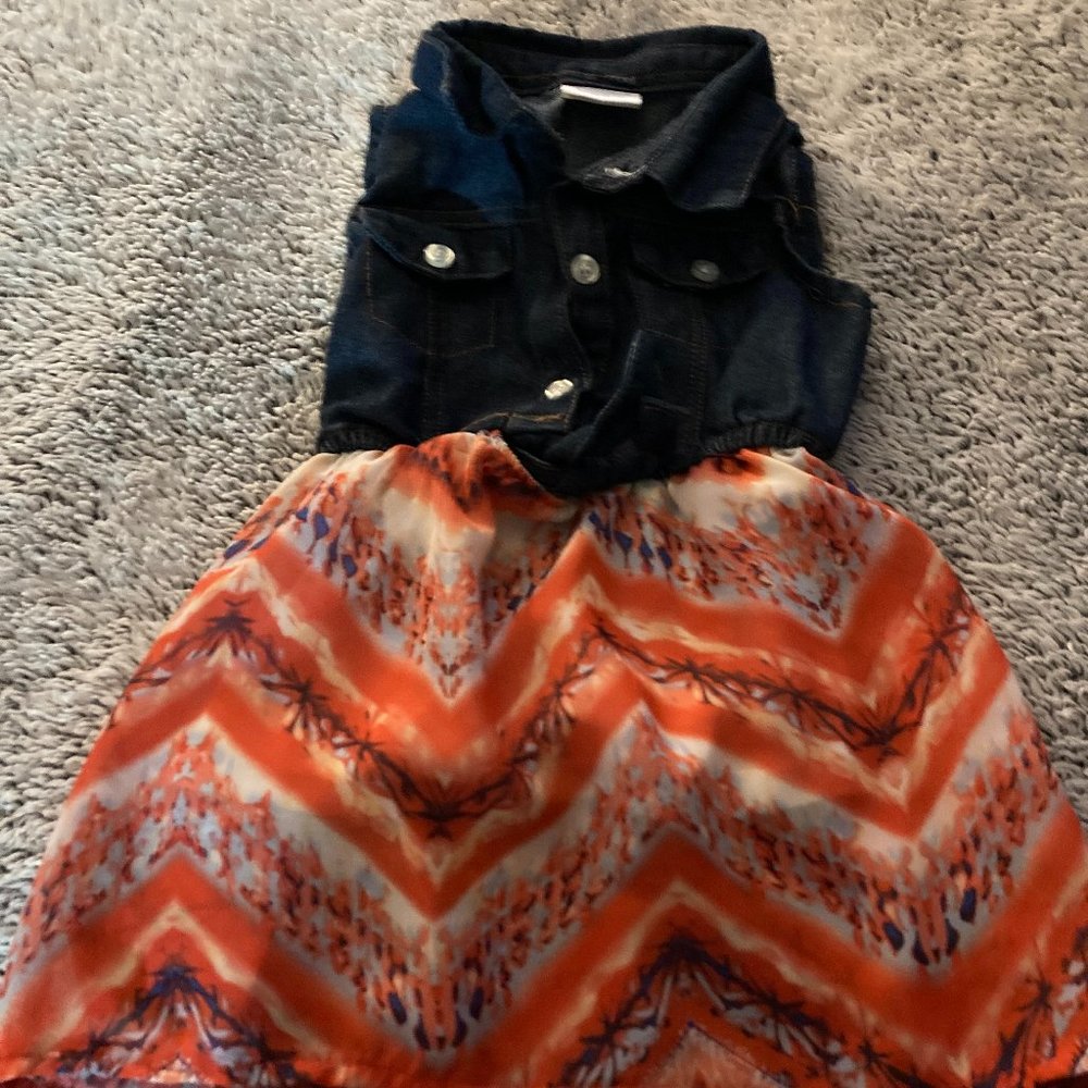 Diva 24 Months Sleeveless Denim/Sheer Tie Front Dress